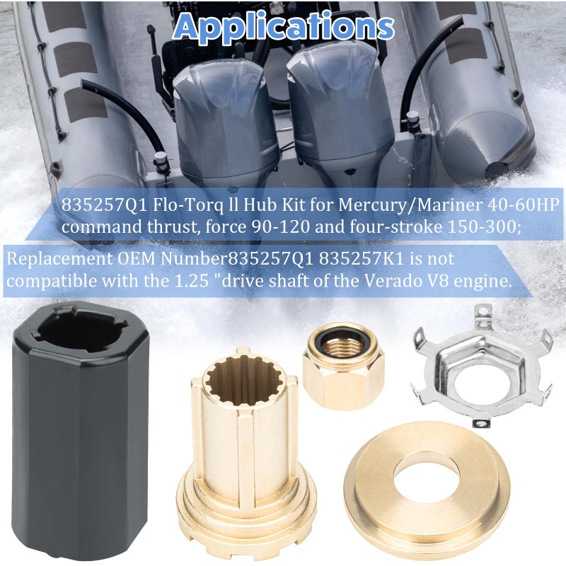 Qiclear مجموعة استبدال محور Qiclear 835257Q1 Flo-Torq II تناسب Mercruiser Alpha One/Bravo One محركات Mercury Mariner الخارجية 60-300 حصان، لقطع تركيب دافعة 15 سن لأسنان - Image 3